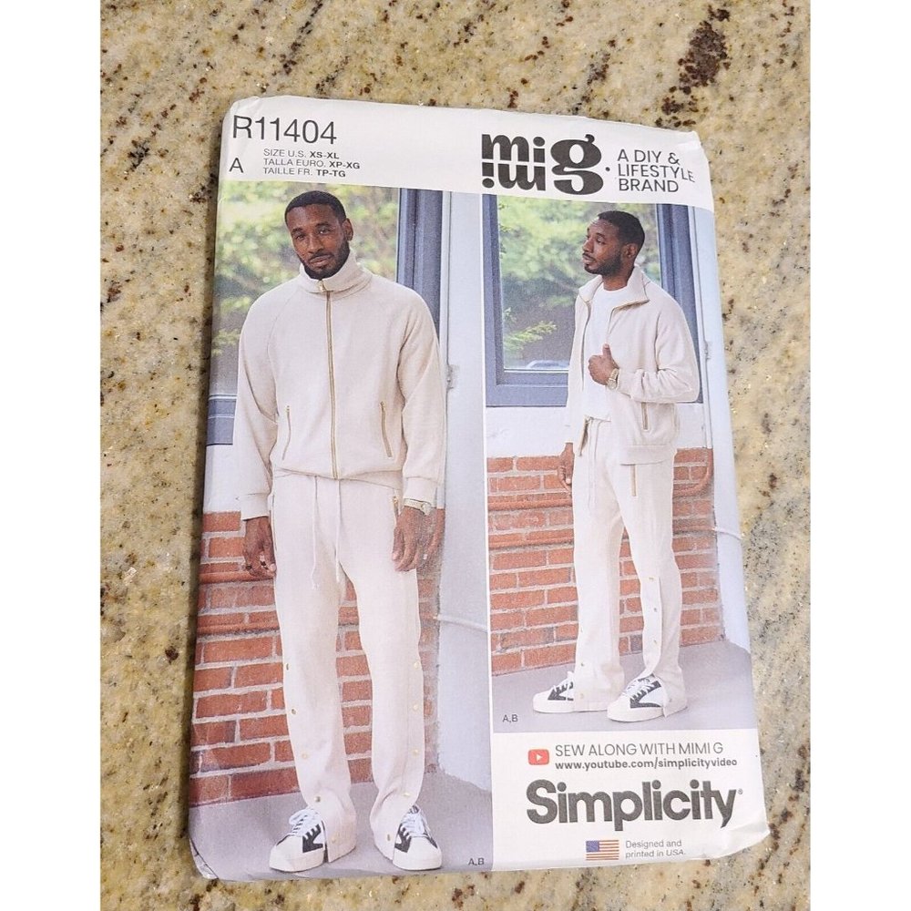 Simplicity R11404 Pattern Men XS S M L  Knit Zip Jacket & Pants Side Leg Snaps